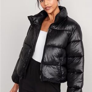GAP Women’s Shiny Black Puffer Jacket with hidden Hood